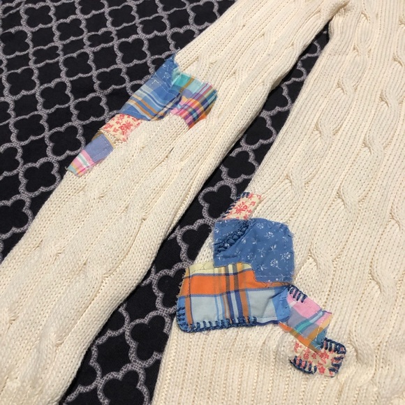 Polo Ralph Lauren Patchwork Cable Knit Sweater Womens Sz Medium Pima Cotton CD3 - Picture 6 of 8